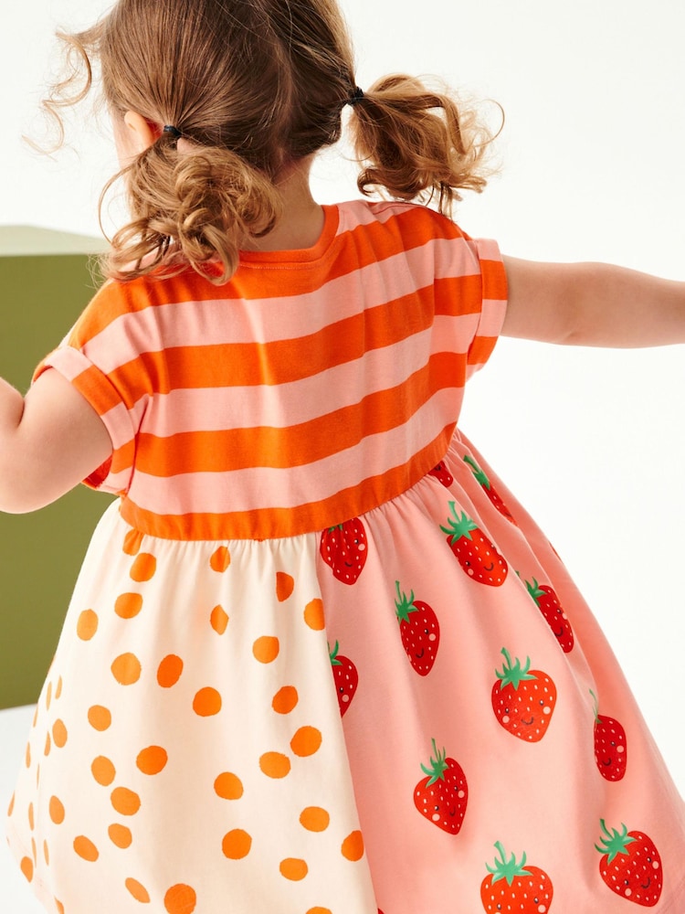 Red Strawberry Short Sleeve Drop Hem Jersey Dress (3mths-7yrs) - Image 2 of 5