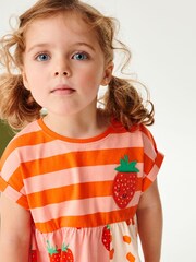 Red Strawberry Short Sleeve Drop Hem Jersey Dress (3mths-7yrs) - Image 3 of 5