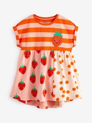 Red Strawberry Short Sleeve Drop Hem Jersey Dress (3mths-7yrs) - Image 4 of 5