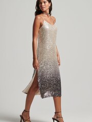 Superdry Silver Ombre Sequin Slip Midi Dress - Image 1 of 2