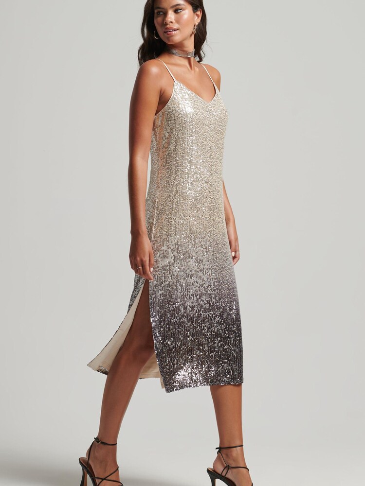 Superdry Silver Ombre Sequin Slip Midi Dress - Image 1 of 2
