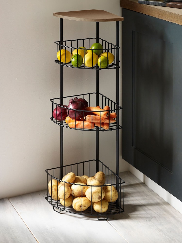Black Bronx Fruit & Vegetable Corner Storage Baskets Stand - Image 1 of 3