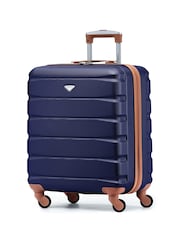 Azul Marino/Tostado - Maleta de cabina resistente de ABS con 4 ruedas y un tamaño de 56x45x25 cm compatible con Easyjet de Flight Knight - Imagen 1 de 7