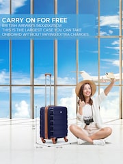 Azul Marino/Tostado - Maleta de cabina resistente de ABS con 4 ruedas y un tamaño de 56x45x25 cm compatible con Easyjet de Flight Knight - Imagen 2 de 7
