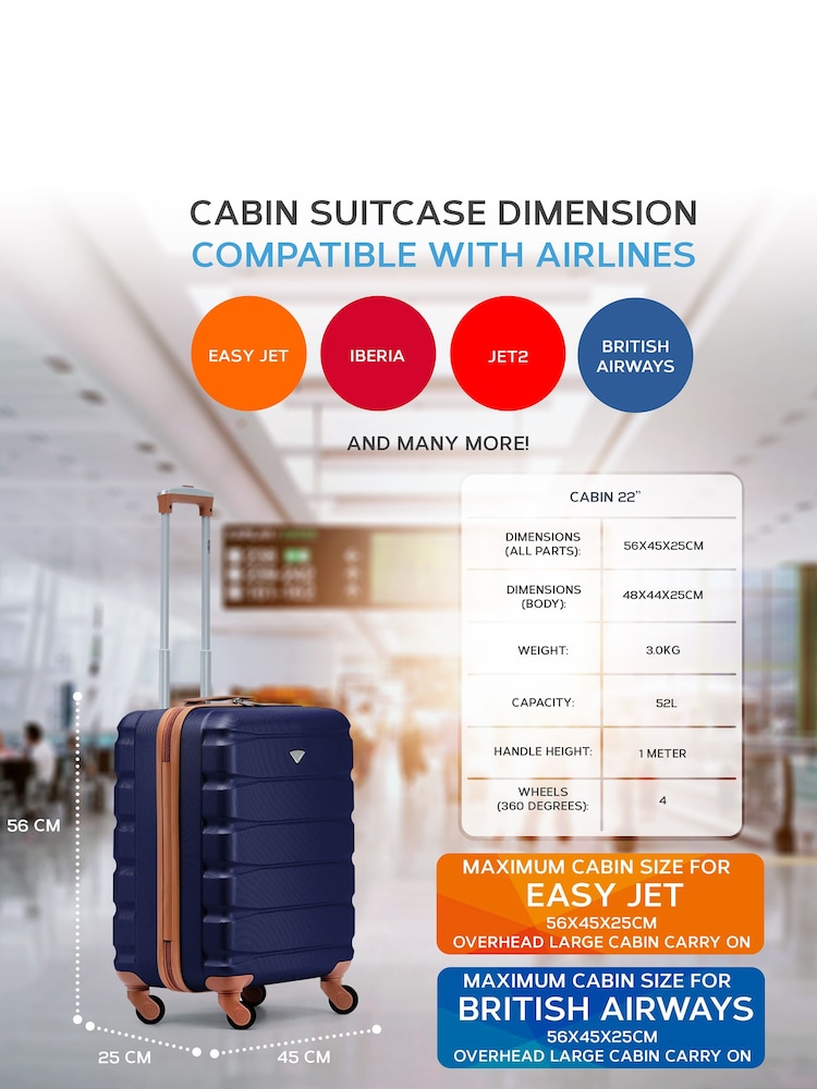 Flight Knight 56x45x25cm EasyJet Overhead 4 Wheel ABS Hard Case Cabin Carry On Hand Luggage - Image 3 of 7