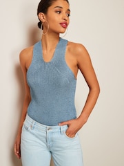 Blue Sparkle Racer Knit Vest - Image 1 of 5