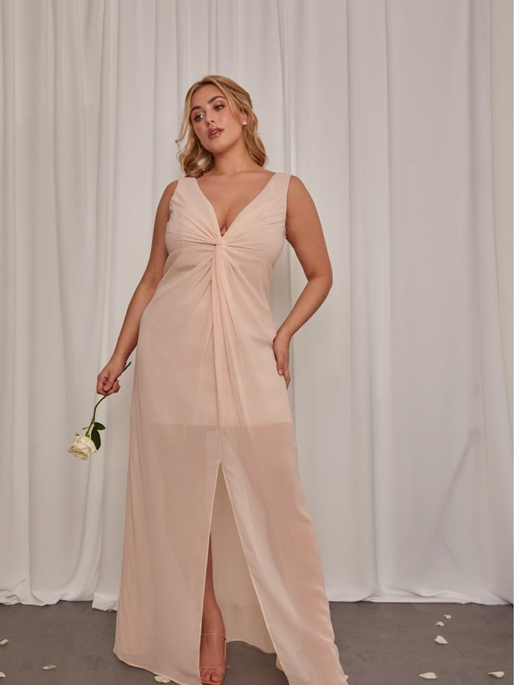 Chi Chi London Gold Curve Knot Detail Maxi Dress - Image 1 of 4