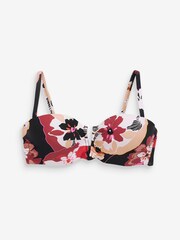Black Floral Shaping Padded Wired V Bandeau Bikini Top - Image 5 of 5