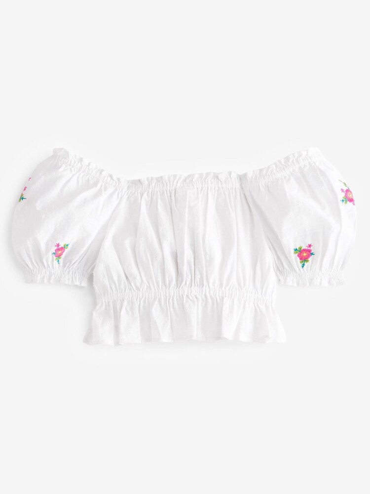 White Embroidered Ruched Blouse (3-16yrs) - Image 5 of 5 White Embroidered Ruched Blouse (3-16yrs) - Image 5 of 5