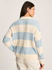 Joules Love All Blue Cable Knit Jumper with Button Collar - Image 2 of 6