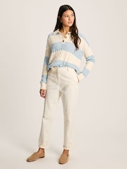 Joules Love All Blue Cable Knit Jumper with Button Collar - Image 3 of 6