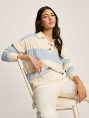 Joules Love All Blue Cable Knit Jumper with Button Collar - Image 4 of 6