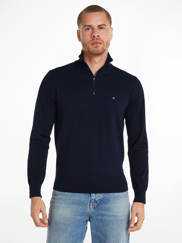 Tommy Hilfiger Blue 1985 Quarter Zip Mock Jumper - Image 1 of 6