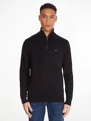 Negro - Tommy Hilfiger Quarter Zip Cotton Blend Jumper With Cashmere - Imagen 1 de 6