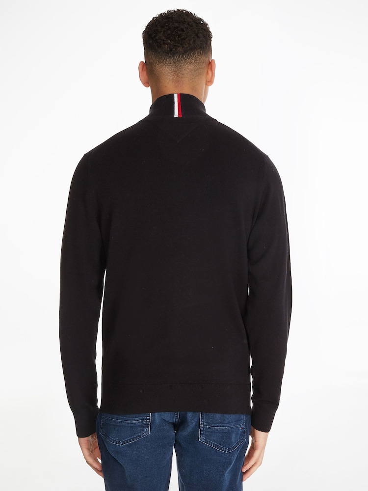 Negro - Tommy Hilfiger Quarter Zip Cotton Blend Jumper With Cashmere - Imagen 2 de 6