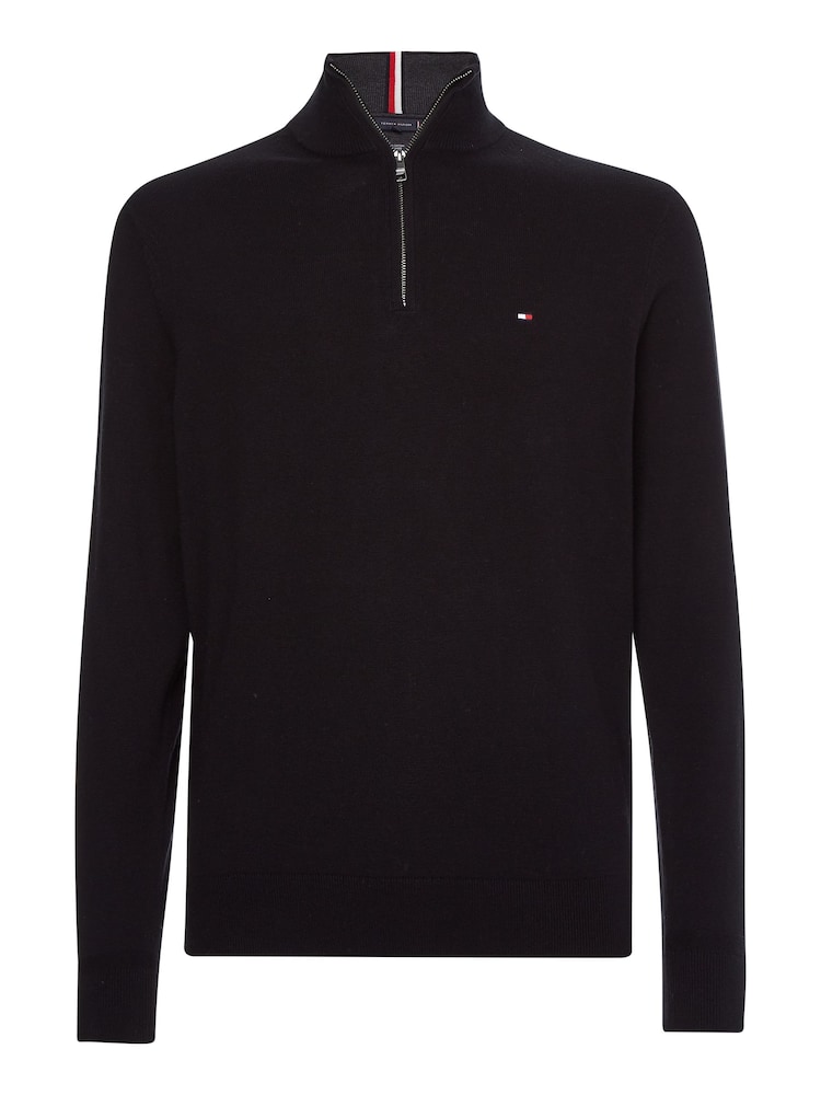 Tommy Hilfiger Black Quarter Zip Cotton Blend Jumper With Cashmere - Image 4 of 6