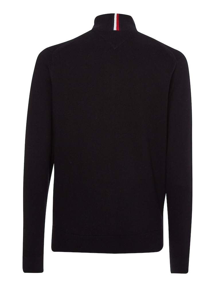 Tommy Hilfiger Black Quarter Zip Cotton Blend Jumper With Cashmere - Image 5 of 6