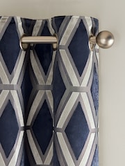 Navy Blue Collection Luxe Heavyweight Geometric Cut Velvet Blackout/Thermal Eyelet Curtains - Image 1 of 7