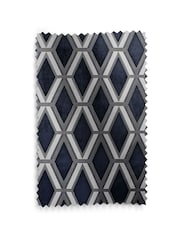 Navy Blue Collection Luxe Heavyweight Geometric Cut Velvet Blackout/Thermal Eyelet Curtains - Image 6 of 7