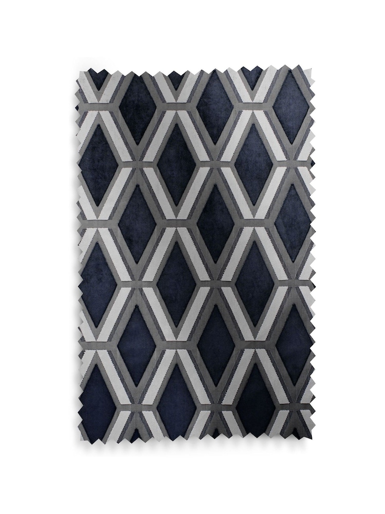 Navy Blue Collection Luxe Heavyweight Geometric Cut Velvet Blackout/Thermal Eyelet Curtains - Image 6 of 7