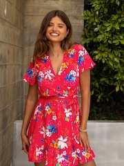 Pour Moi Red Floral Print Woven Dress - Image 1 of 5