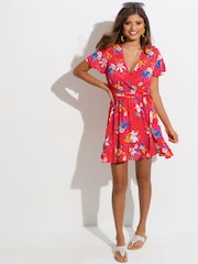 Pour Moi Red Floral Print Woven Dress - Image 2 of 5