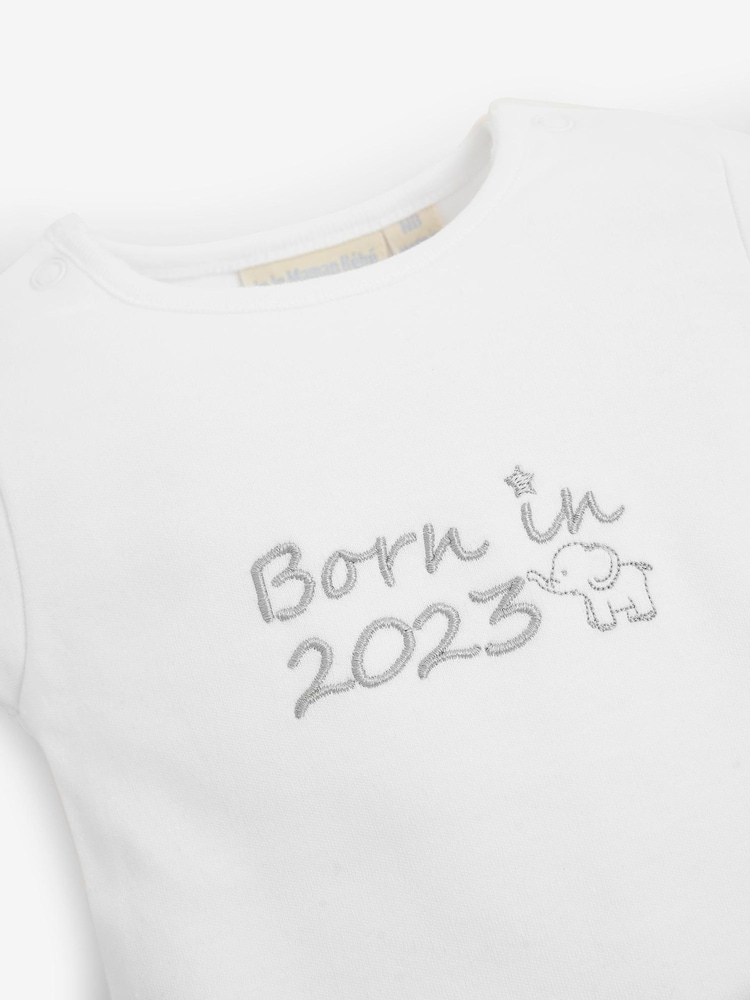JoJo Maman Bébé White Born in 2023 Embroidered Body - Image 2 of 2