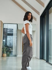 Charcoal Grey Parachute Cotton Cargo Trousers - Image 1 of 5