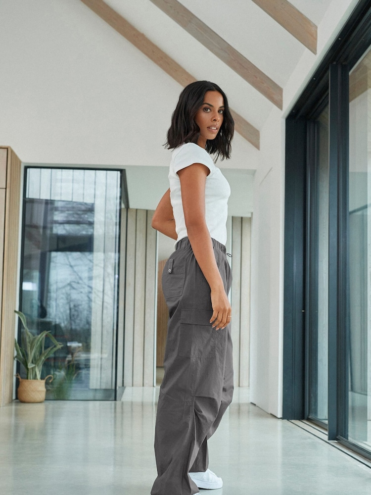 Charcoal Grey Parachute Cotton Cargo Trousers - Image 1 of 5 Charcoal Grey Parachute Cotton Cargo Trousers - Image 1 of 5