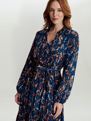 Gina Bacconi Blue Lulia V Neck Button Front Dress With Tiered Skirt - Image 3 of 5