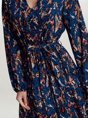 Gina Bacconi Blue Lulia V Neck Button Front Dress With Tiered Skirt - Image 4 of 5