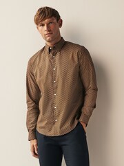 Black/Gold Stretch Oxford Printed Long Sleeve Shirt - Image 1 of 7
