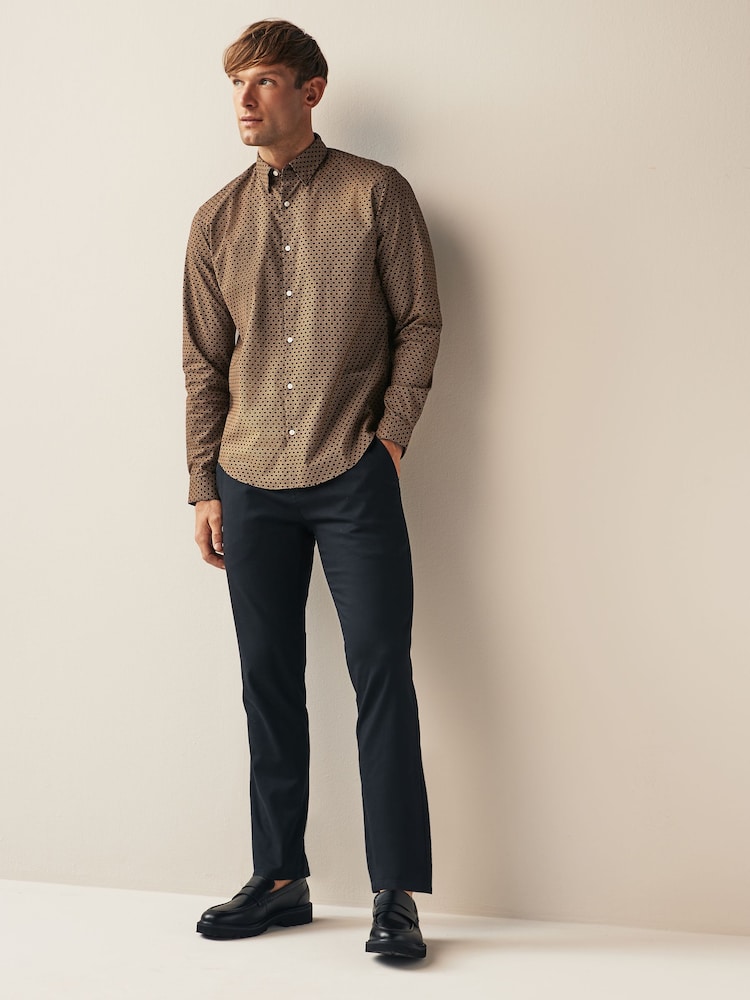 Black/Gold Stretch Oxford Printed Long Sleeve Shirt - Image 2 of 7