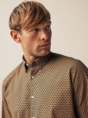 Black/Gold Stretch Oxford Printed Long Sleeve Shirt - Image 4 of 7