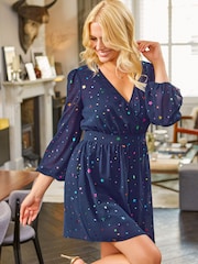 Pour Moi Blue Natalya Chiffron Dress - Image 2 of 4