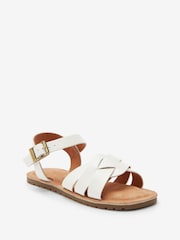 White Standard Fit (F) Woven Leather Sandals - Image 2 of 4