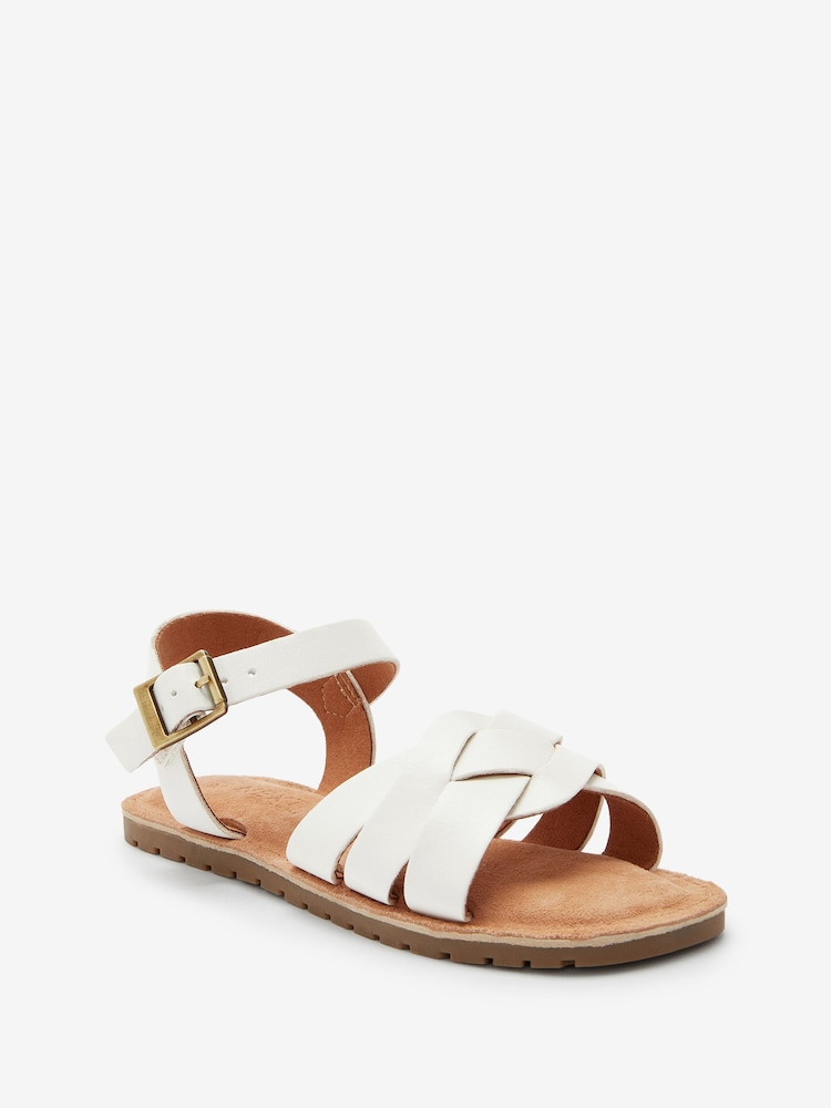 White Standard Fit (F) Woven Leather Sandals - Image 2 of 4