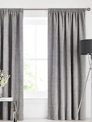 Grey Silver Heavyweight Chenille Pencil Pleat Super Thermal Curtains - Image 1 of 6