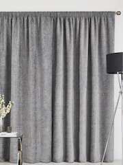 Grey Silver Heavyweight Chenille Pencil Pleat Super Thermal Curtains - Image 2 of 6