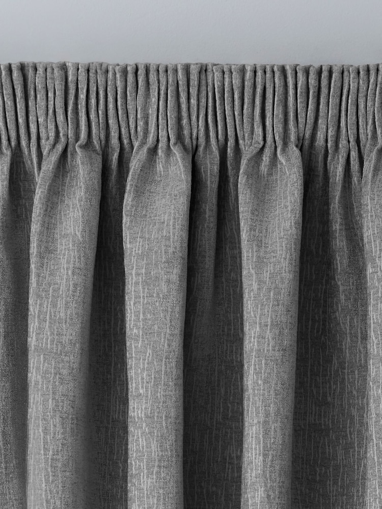 Grey Silver Heavyweight Chenille Pencil Pleat Super Thermal Curtains - Image 5 of 6