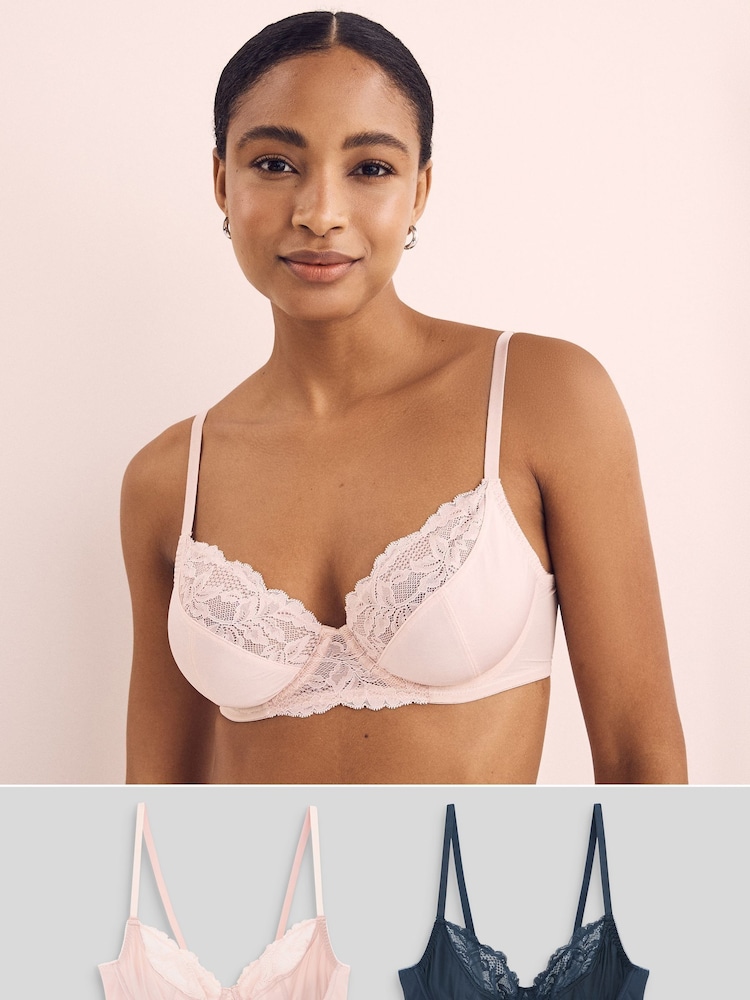 Navy Blue/Pink 2 Pack Non Pad Full Cup Bras 2 Pack - Image 1 of 5