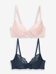 Navy Blue/Pink 2 Pack Non Pad Full Cup Bras 2 Pack - Image 3 of 5