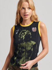 Superdry Black 100% Cotton Allstars MC Graphic Vest Top - Image 1 of 4