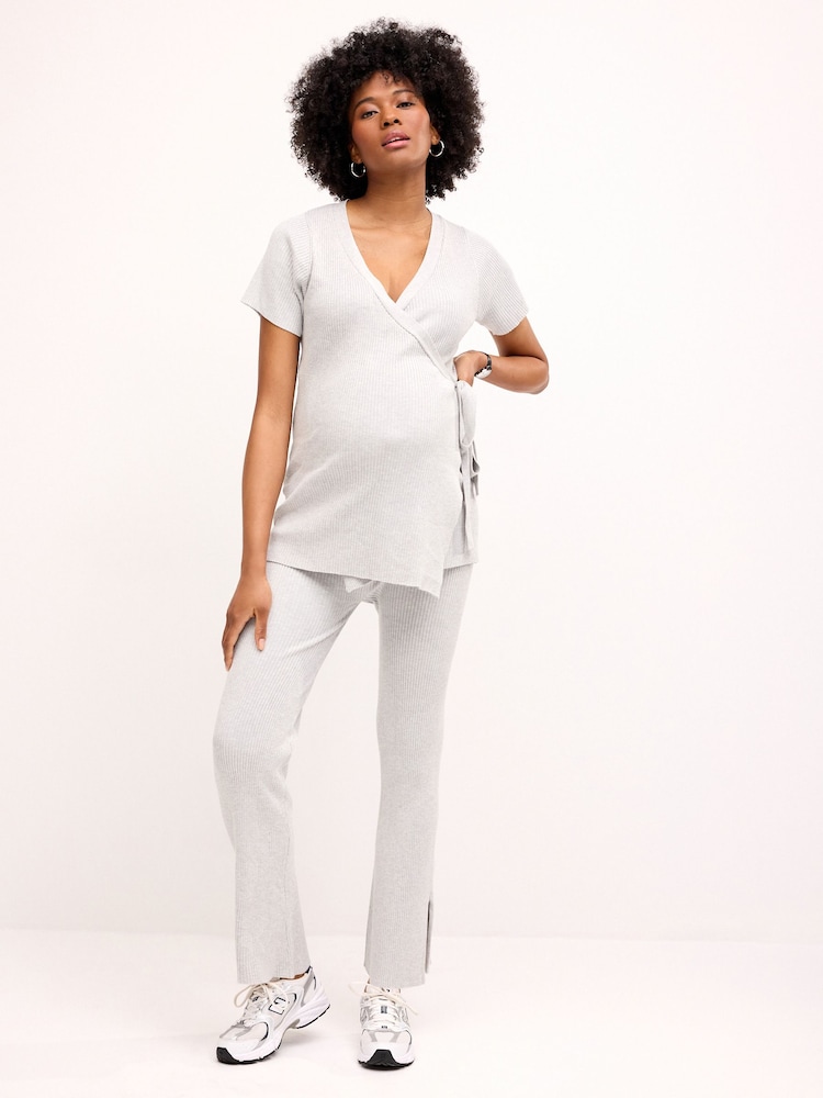 Grey Maternity Knitted Wrap Top - Image 2 of 8