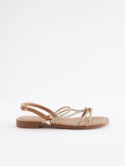 Tan/Gold Forever Comfort® Leather Flat Tubular Plaited Sandals - Image 4 of 7