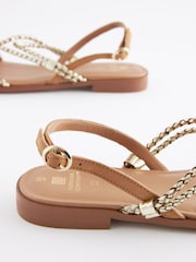 Tan/Gold Forever Comfort® Leather Flat Tubular Plaited Sandals - Image 5 of 7