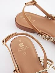 Tan/Gold Forever Comfort® Leather Flat Tubular Plaited Sandals - Image 6 of 7