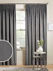 Grey Charcoal Matte Velvet Pencil Pleat Super Thermal Curtains - Image 1 of 8
