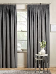 Grey Charcoal Matte Velvet Pencil Pleat Super Thermal Curtains - Image 2 of 8
