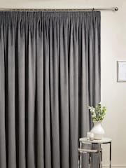 Grey Charcoal Matte Velvet Pencil Pleat Super Thermal Curtains - Image 3 of 8